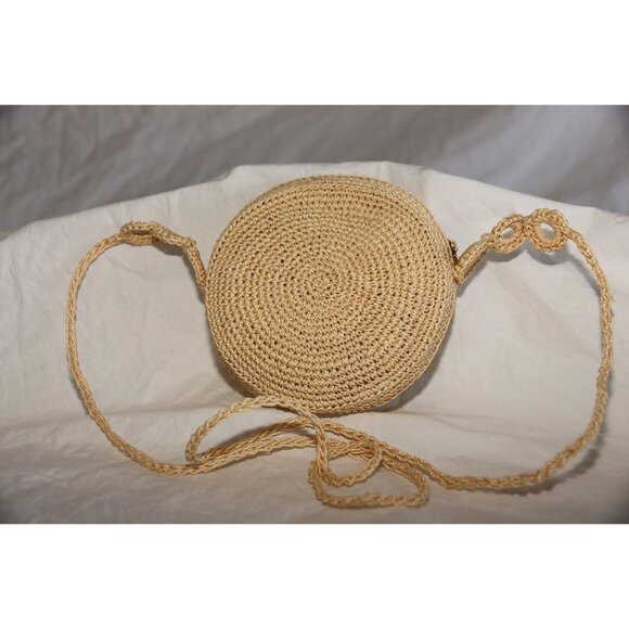 Vintage 1960's Crochet Round Purse Shoulder Crossbody Bag Beige Handmade Zipper - Picture 7 of 8